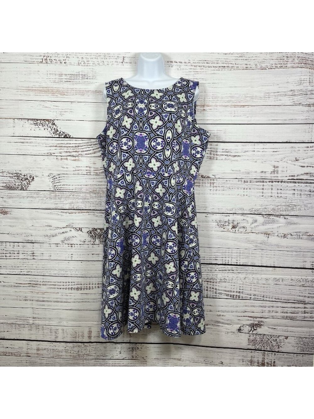 Talbots Blue Medallion Print Sleeveless Fit & Flare Dress